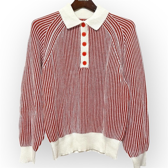 Two by Vince Camuto Sweaters - Vince Camuto contrasting ribbed knit henley pullover sweater, red and cream,sz M